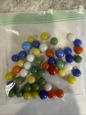 Vintage Lot of 47 Solid Color Opaque Glass Marbles Blue Green Red  Machine Made